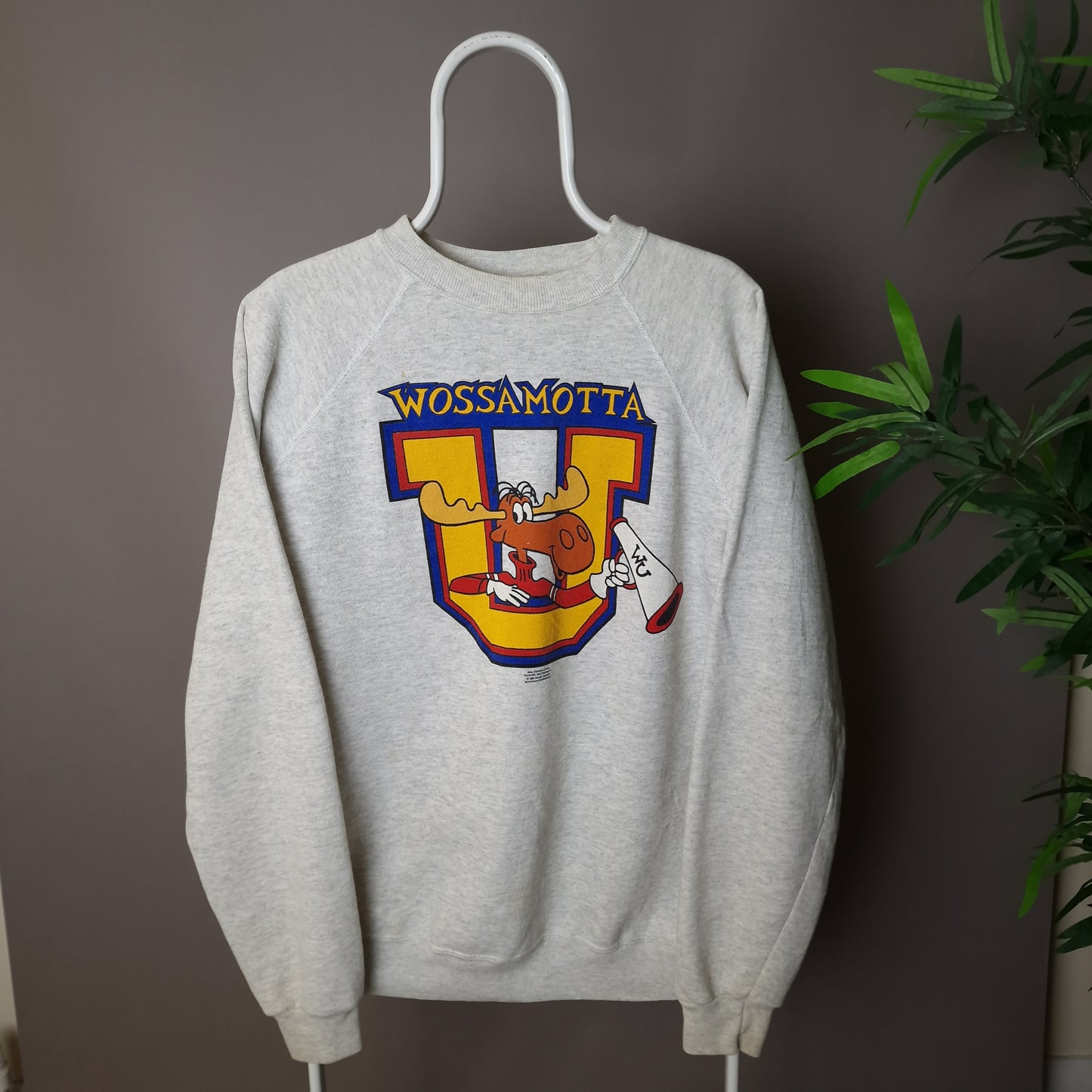 Vintage 1991 Wossamotta Rocky and Bullwinker sweatshirt in grey - large