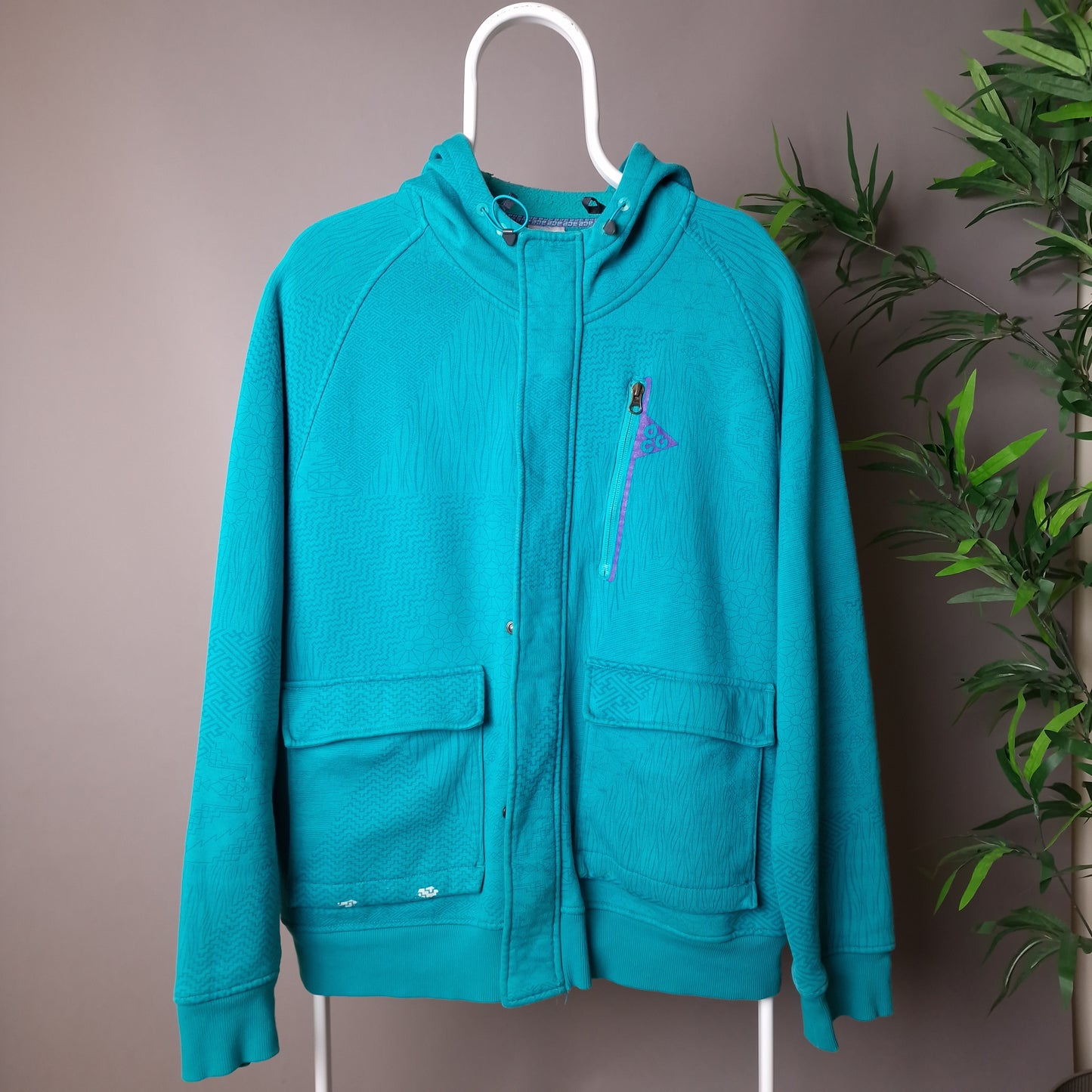 Vintage Nike ACG patterned hoodie in turquoise blue - large