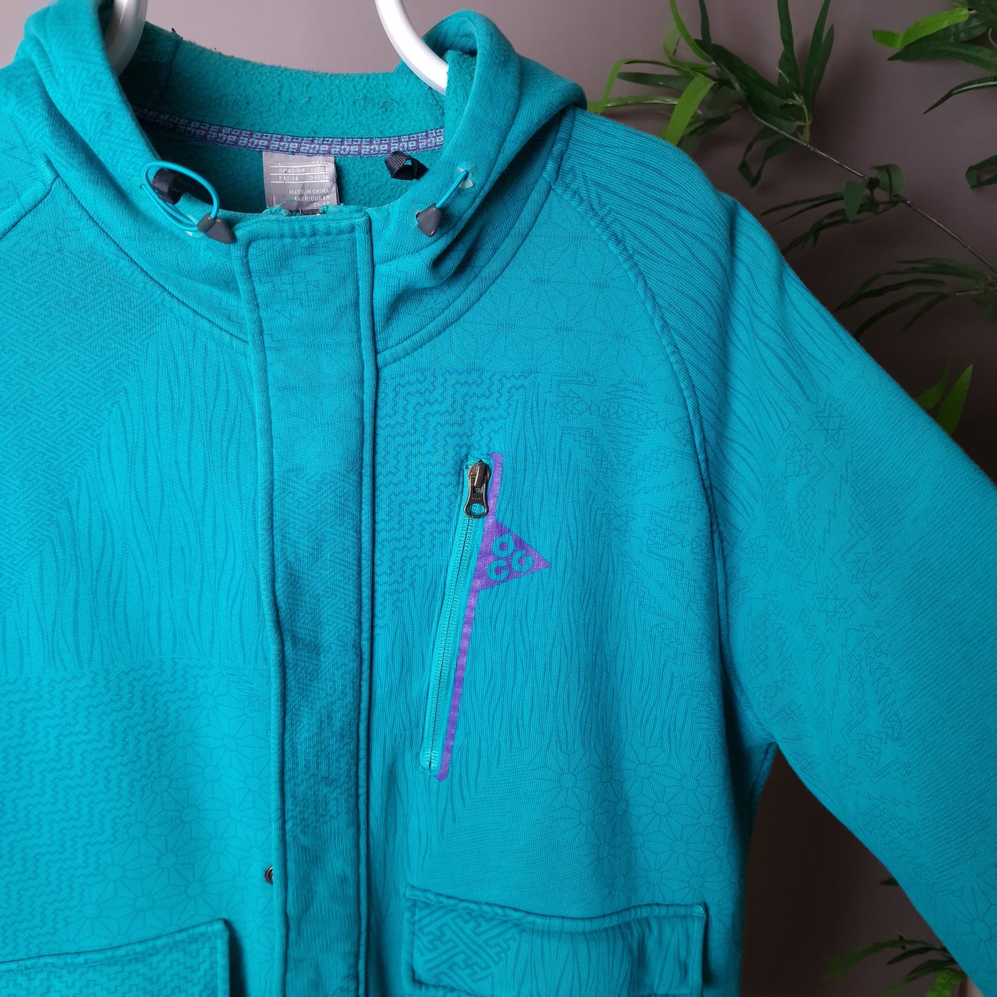 Vintage Nike ACG patterned hoodie in turquoise blue - large