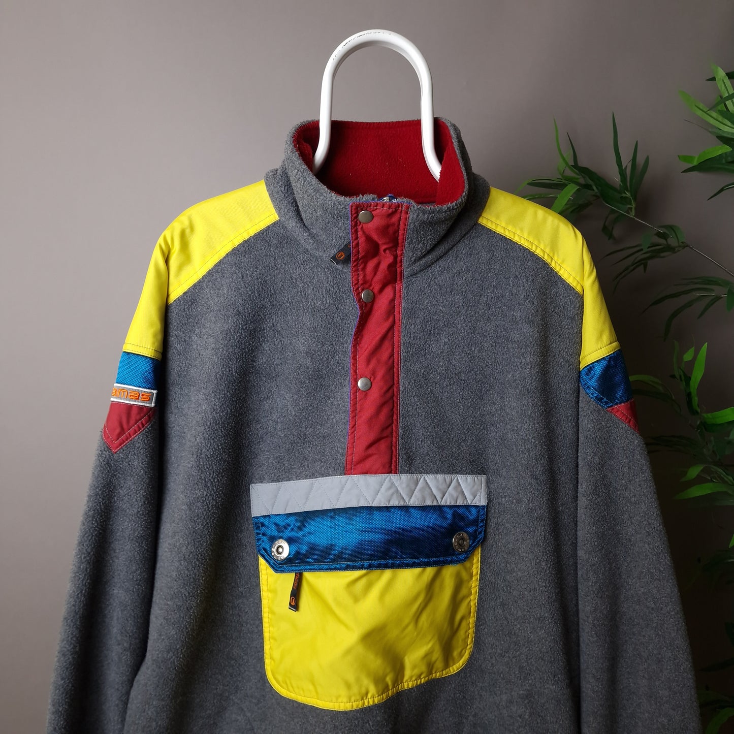 90s colourblock Samas fleece in grey, yellow, red, blue and orange - XL