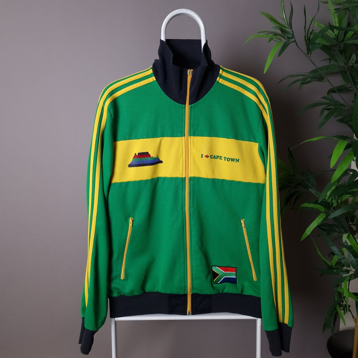 Vintage Adidas Cape Town track jacket in green and yellow - large