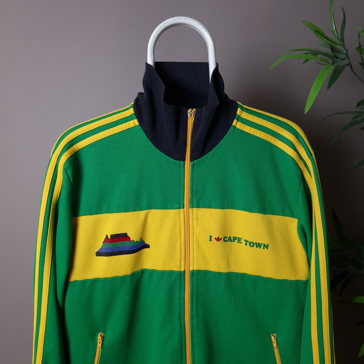 Vintage Adidas Cape Town track jacket in green and yellow - large