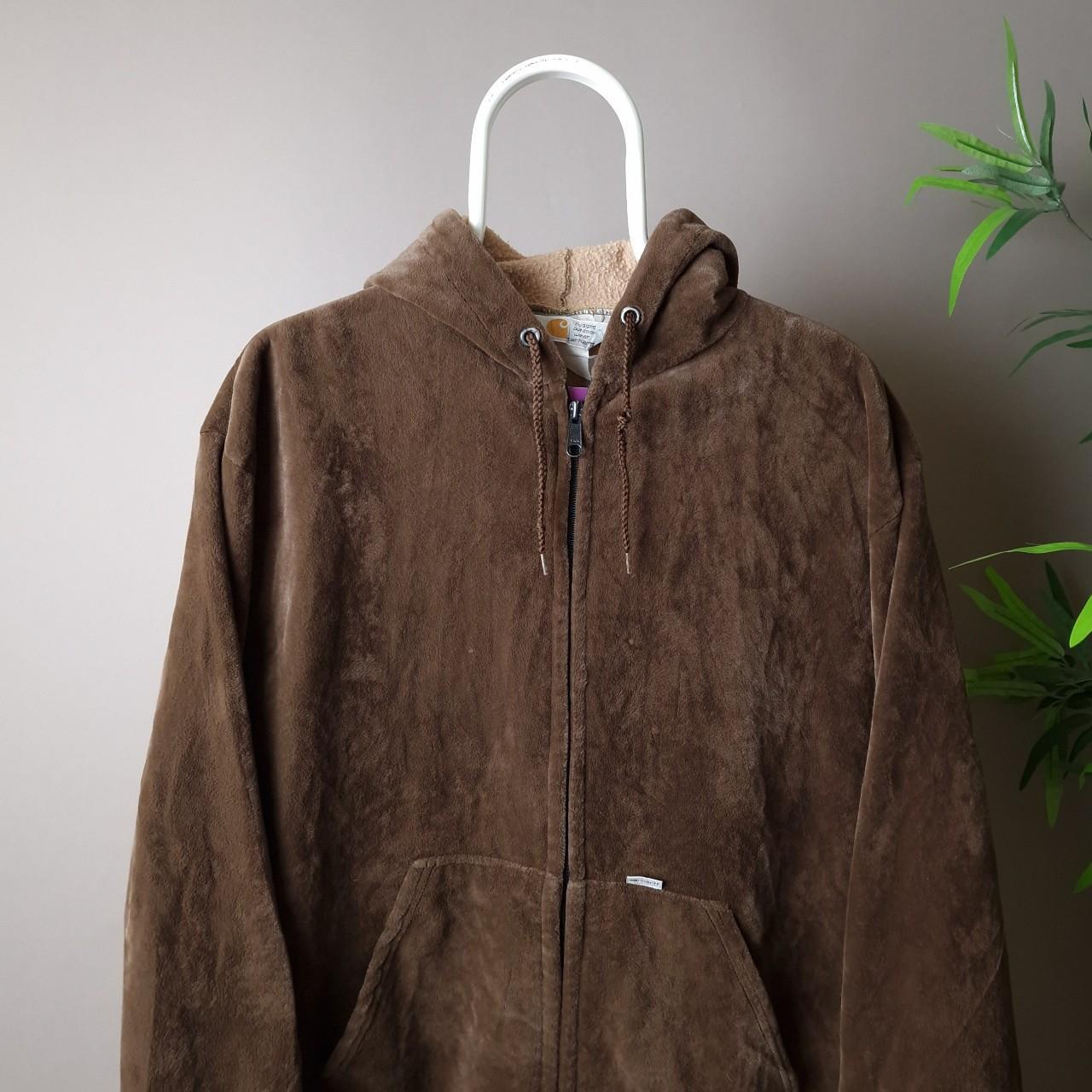 90s Carhartt velour hoodie in brown large