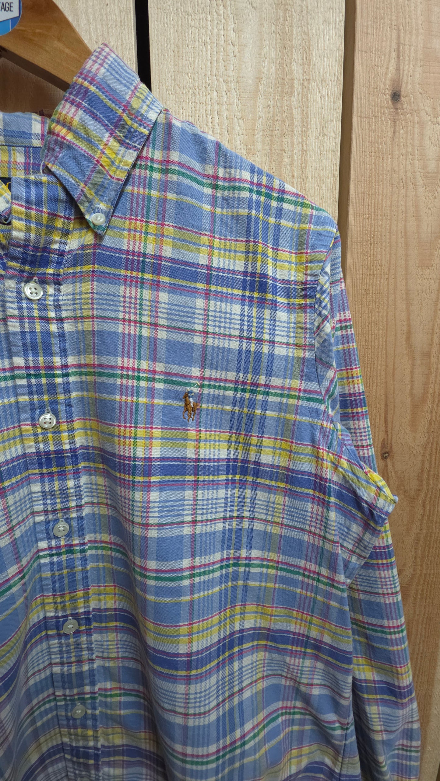 Ralph Lauren plaid summer shirt in blue and yellow - medium