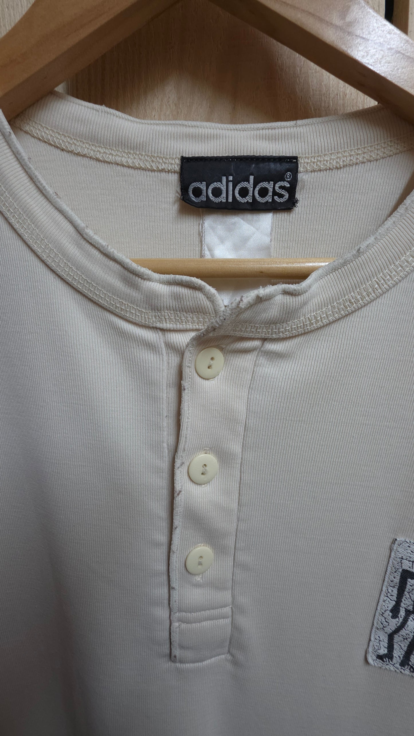 Rare 90s Adidas streetball henley t-shirt in cream - size large