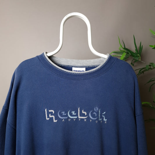 90s Rebook spellout sweatshirt in blue -XXL