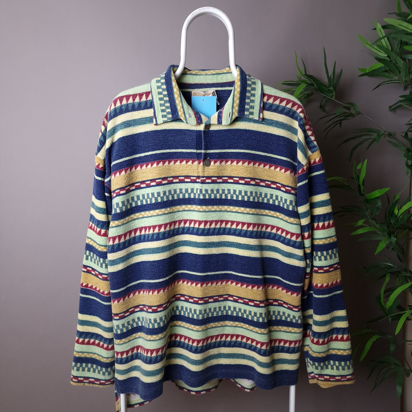 Vintage multi coloured button up fleece -XL