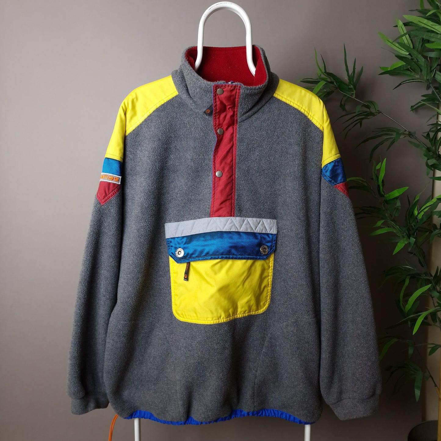 90s colourblock Samas fleece in grey, yellow, red, blue and orange - XL