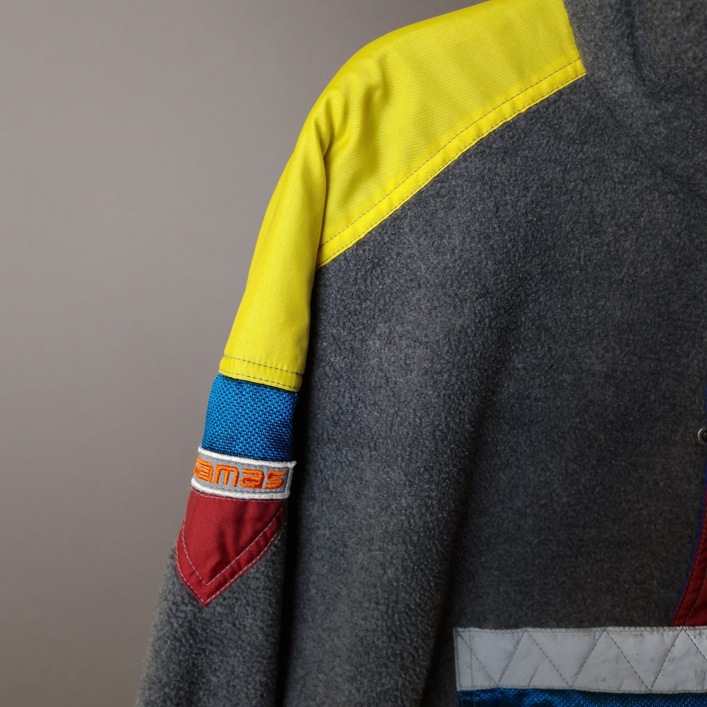 90s colourblock Samas fleece in grey, yellow, red, blue and orange - XL