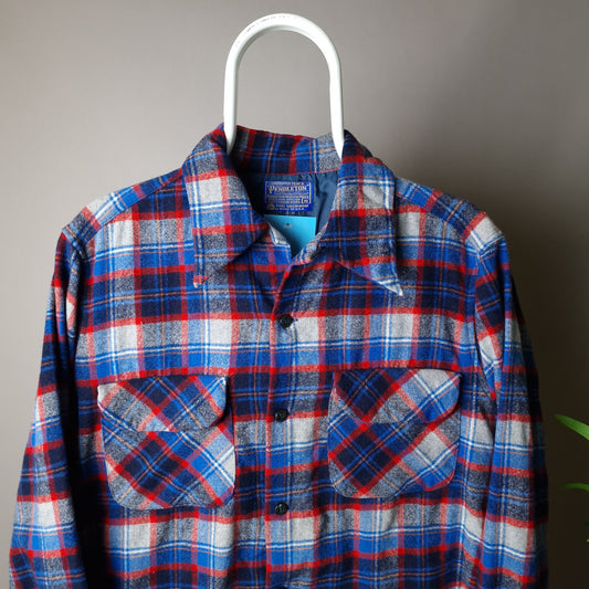 Vintage Pendleton shirt in blue grey and red - medium