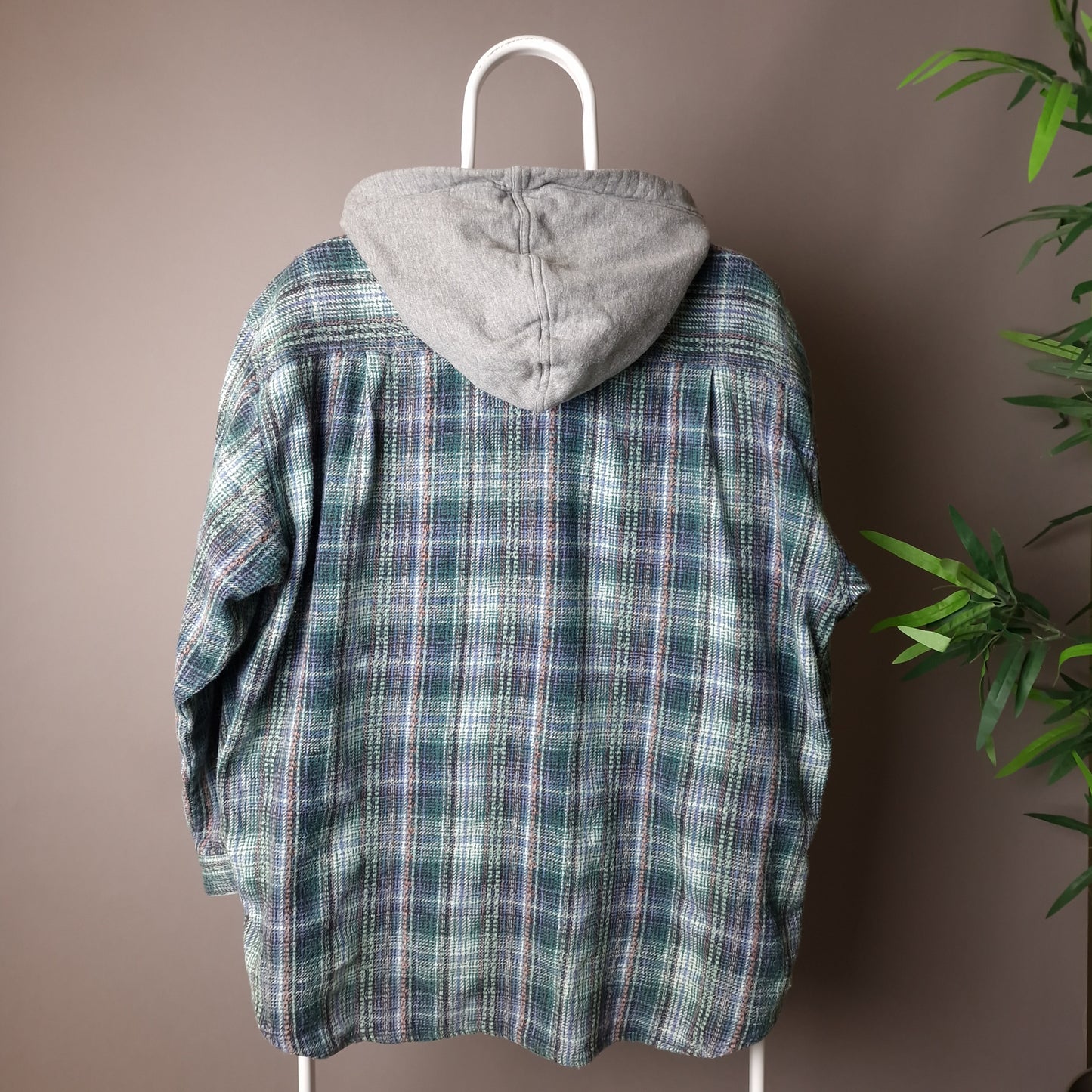 Vintage Quicksilver hooded shirt in green grey and blue - small