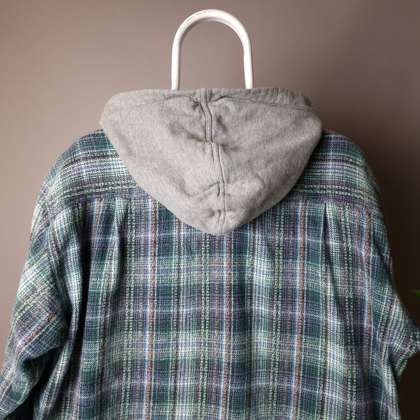 Vintage Quicksilver hooded shirt in green grey and blue - small