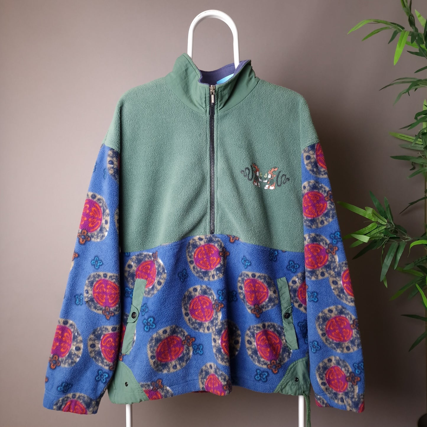 Vintage 90s Adidas fleece in green blue and cream - XL