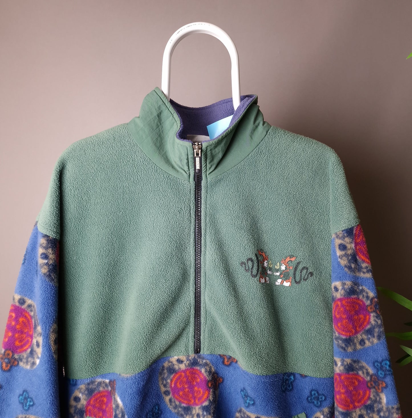 Vintage 90s Adidas fleece in green blue and cream - XL