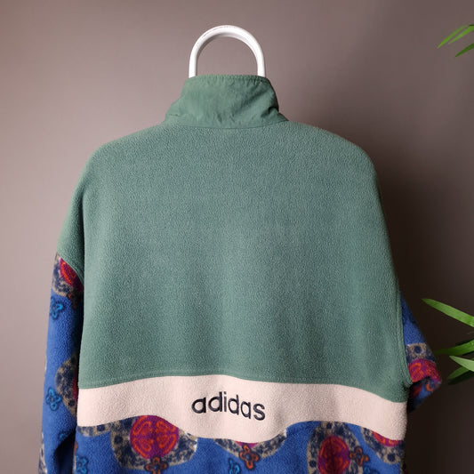 Vintage 90s Adidas fleece in green blue and cream - XL