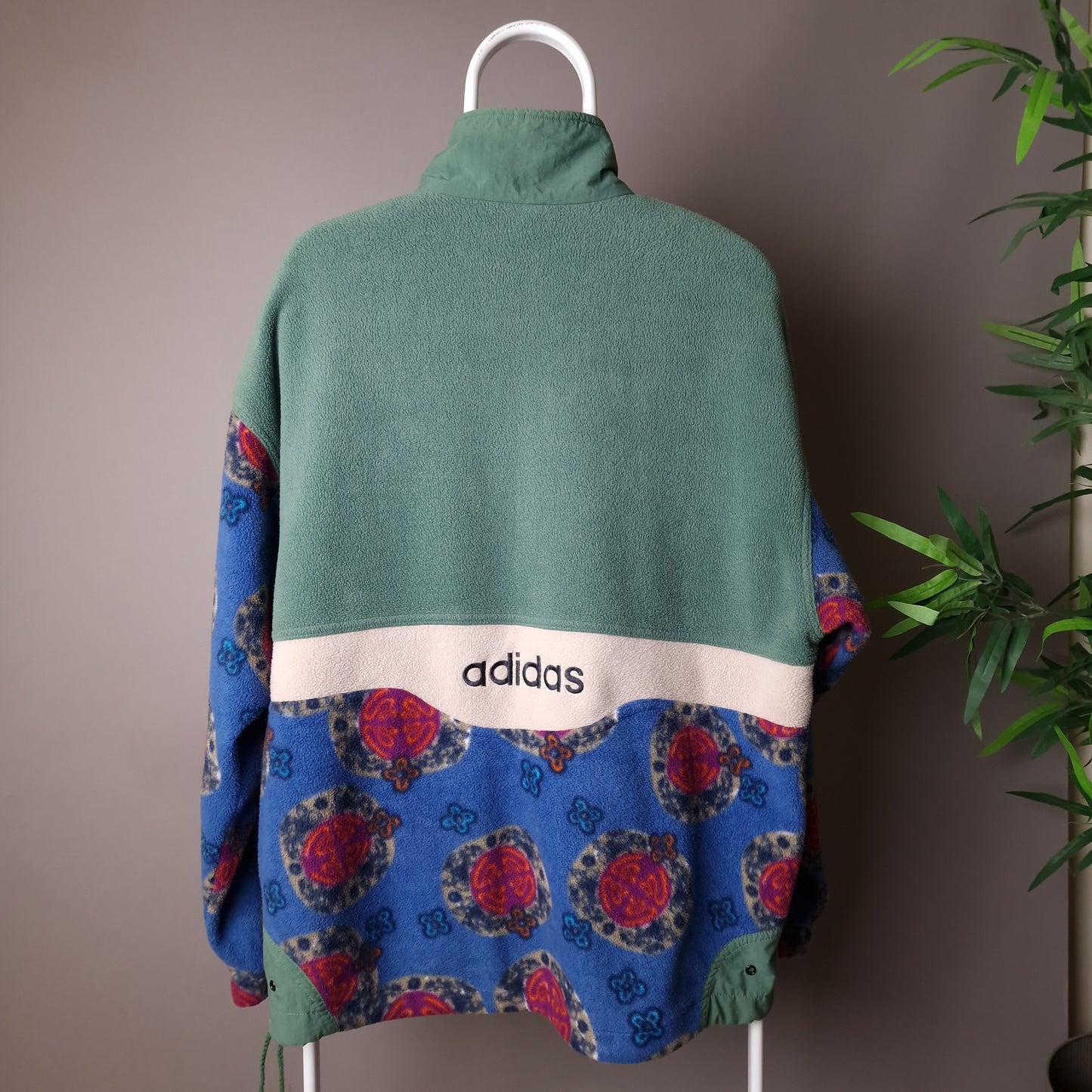 Vintage 90s Adidas fleece in green blue and cream - XL