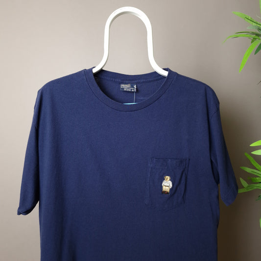 90s Ralph Lauren Polo Bear pocket t-shirt in blue - small