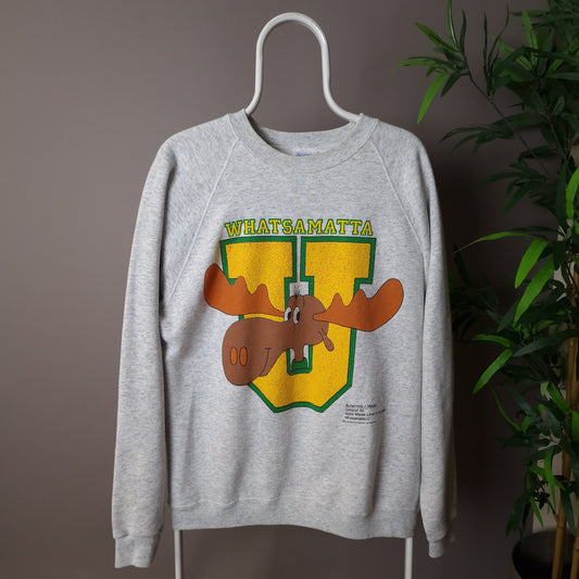 Vintage Bullwinkle Whatasmatta graphic sweatshirt in grey - large