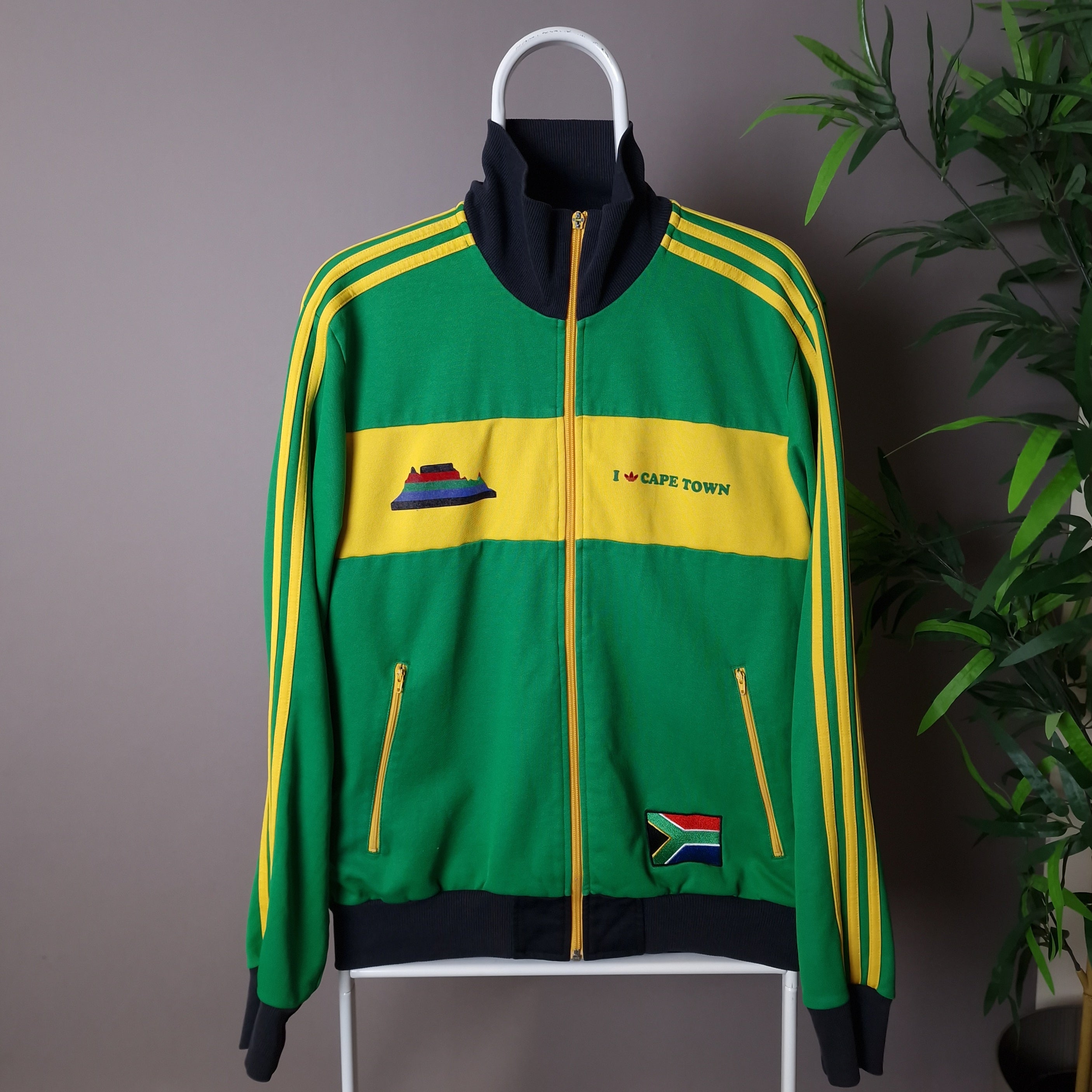 Vintage Adidas Cape Town track jacket in green and yellow large