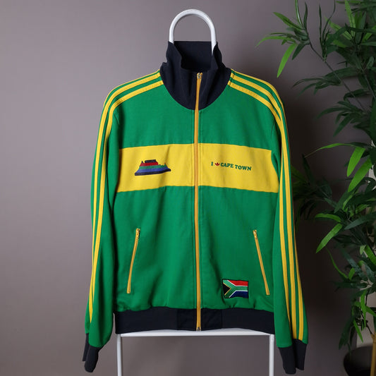 Vintage Adidas Cape Town track jacket in green and yellow - large