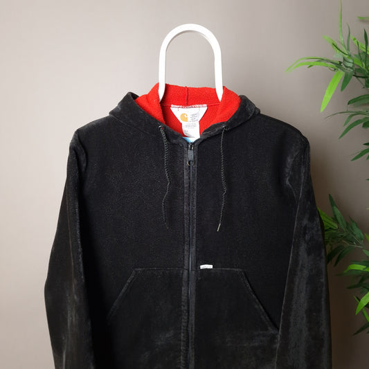 Vintage Carhartt velour hoodie in black and red - XS