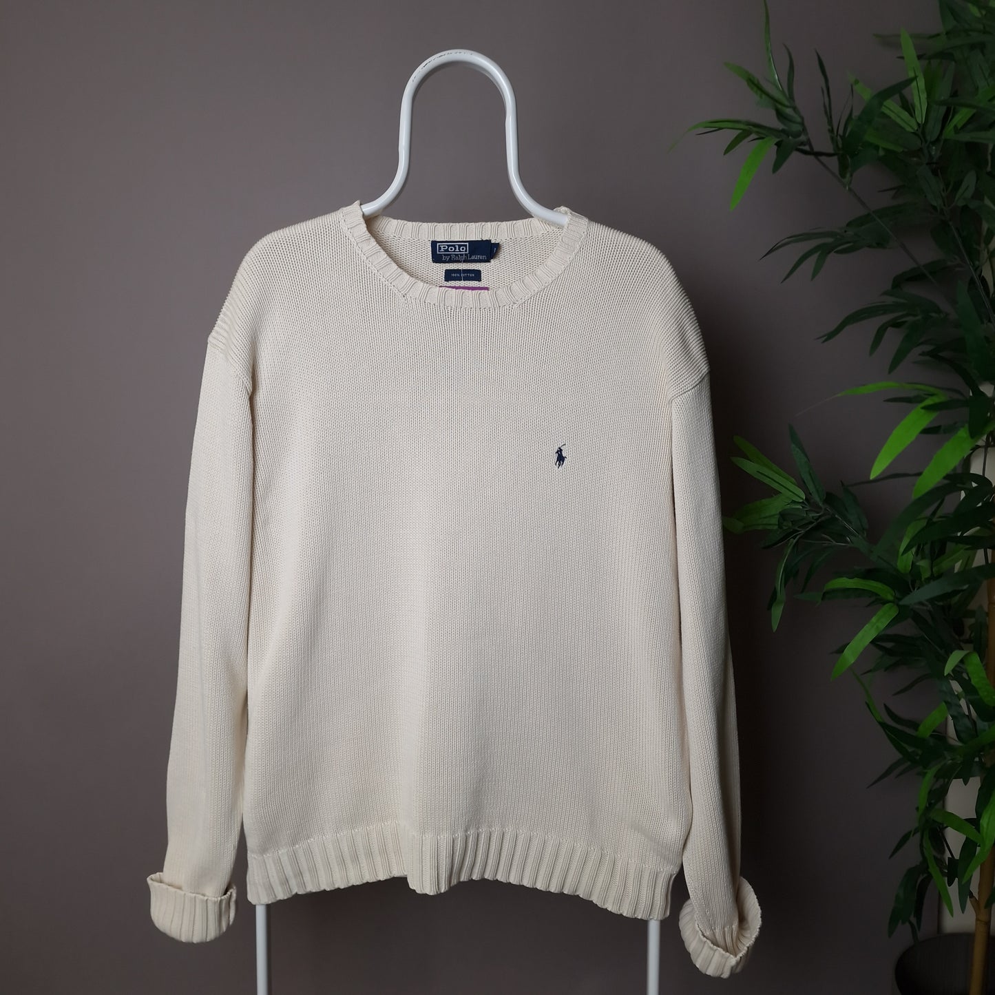 Vintage Ralph Lauren chunky knitted jumper in cream - Large