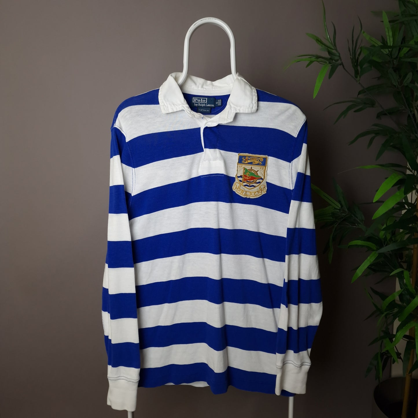 Vintage Ralph Lauren striped rugby shirt in blue and white - small