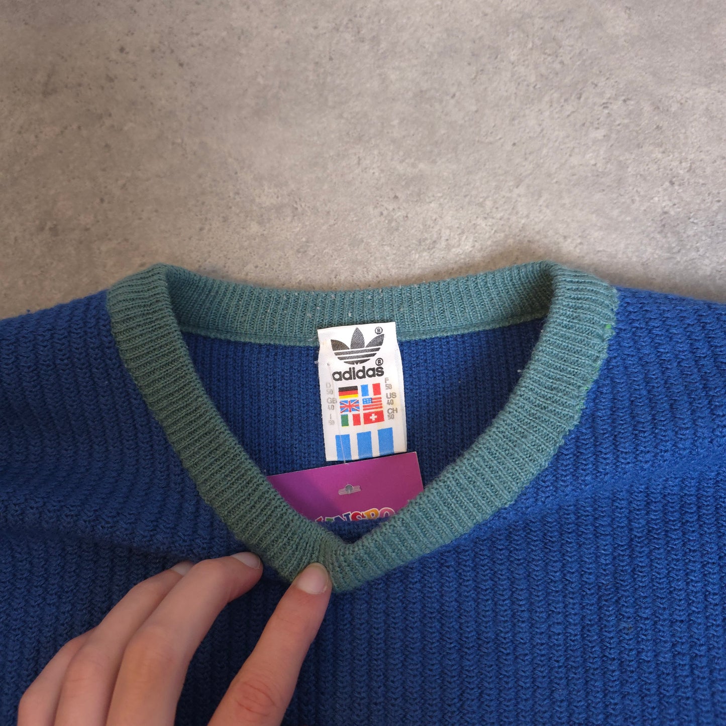 Rare vintage Adidas jumper in blue, yellow and red - small/medium