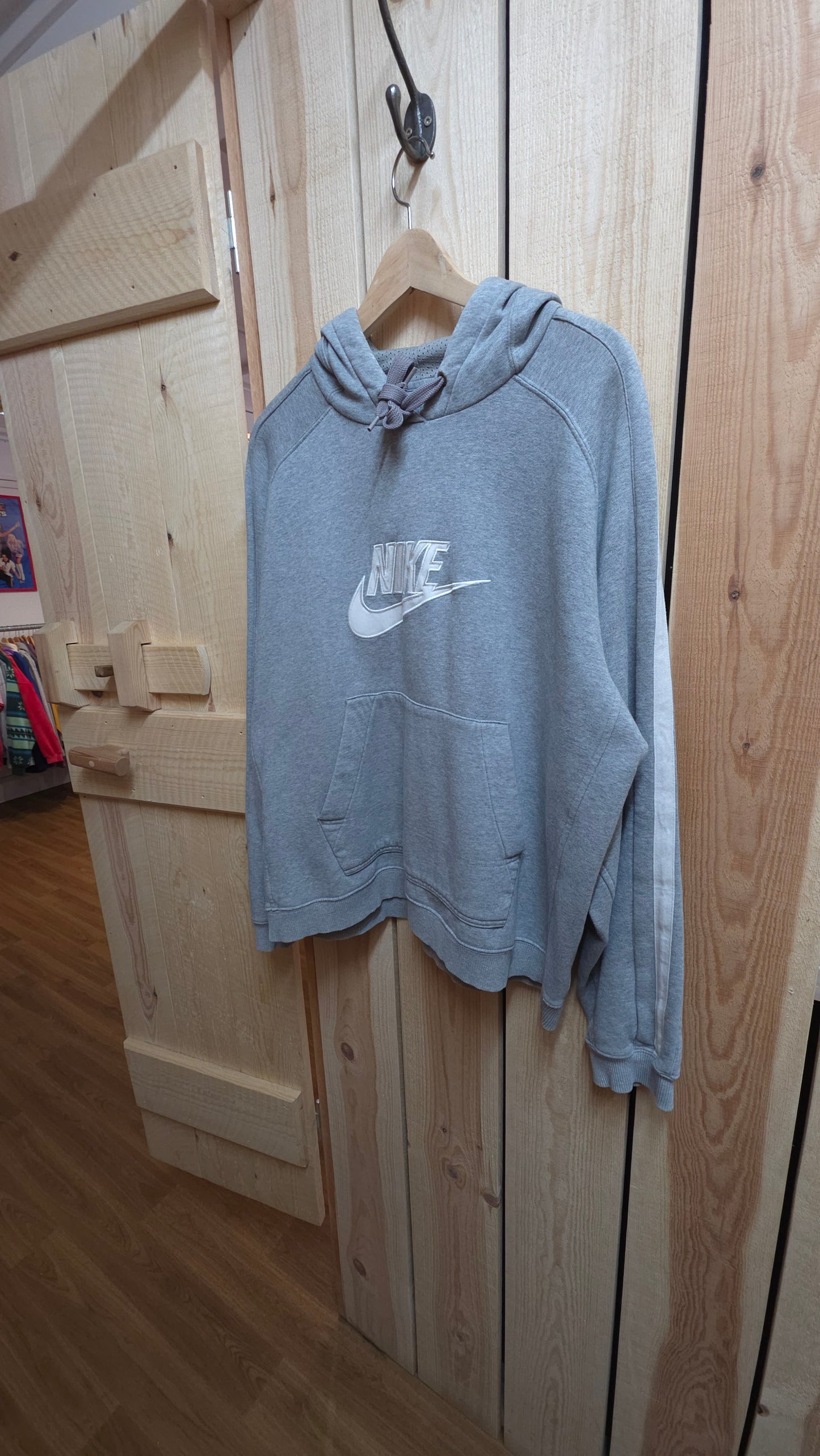 vintage 00s nike spellout hoodie in grey boxy fit - large