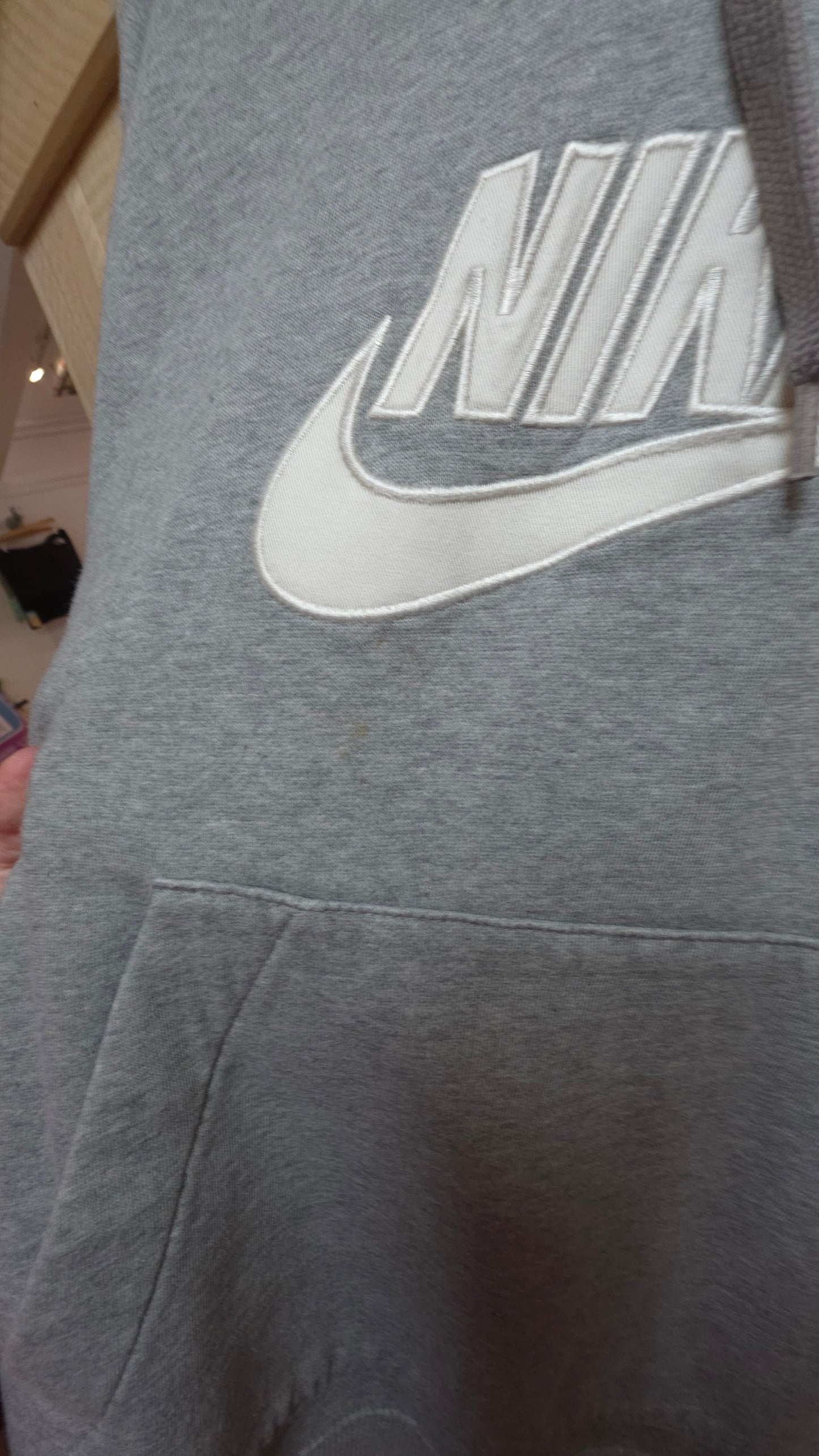 vintage 00s nike spellout hoodie in grey boxy fit - large