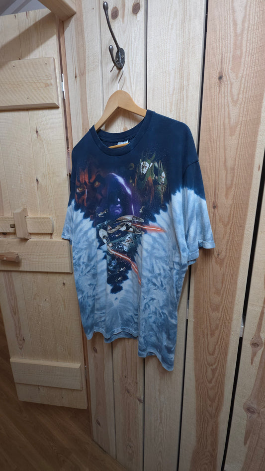 vintage star wars phantom menace liquid blue tie dye t-shirt - XL