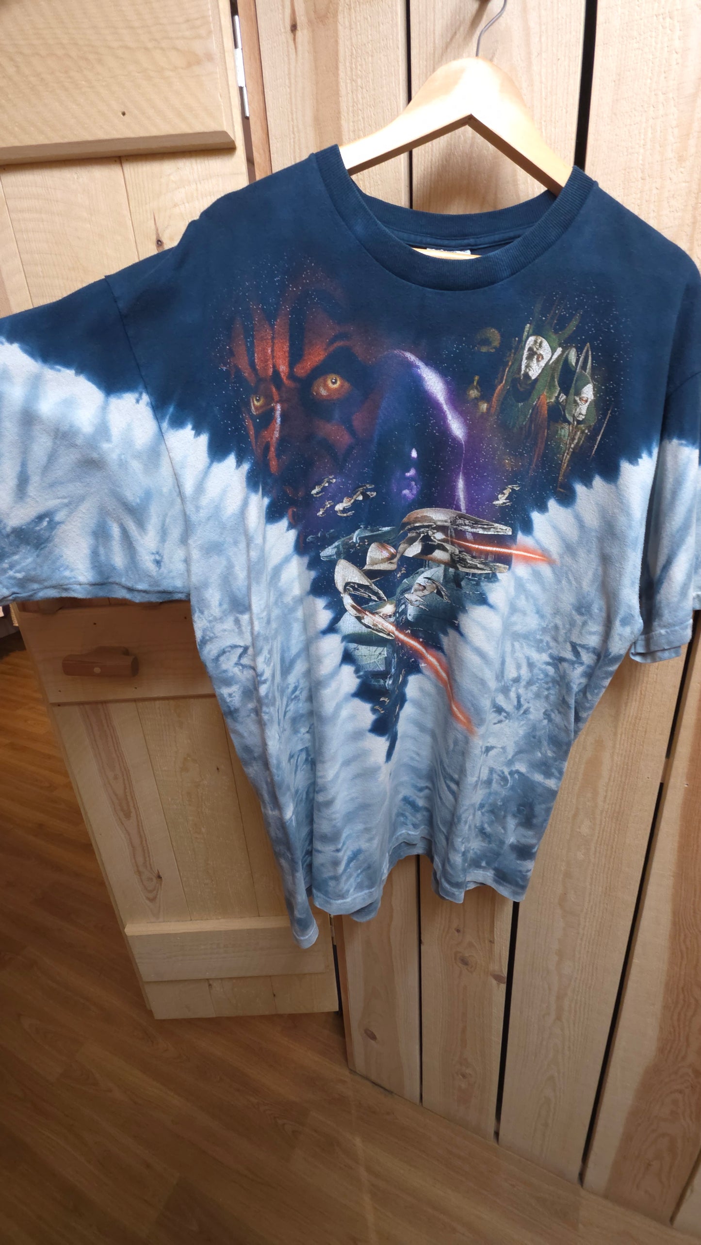 vintage star wars phantom menace liquid blue tie dye t-shirt - XL