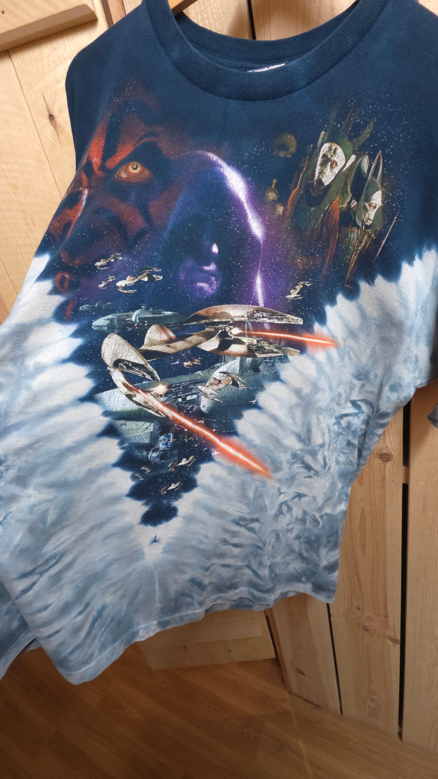 vintage star wars phantom menace liquid blue tie dye t-shirt - XL