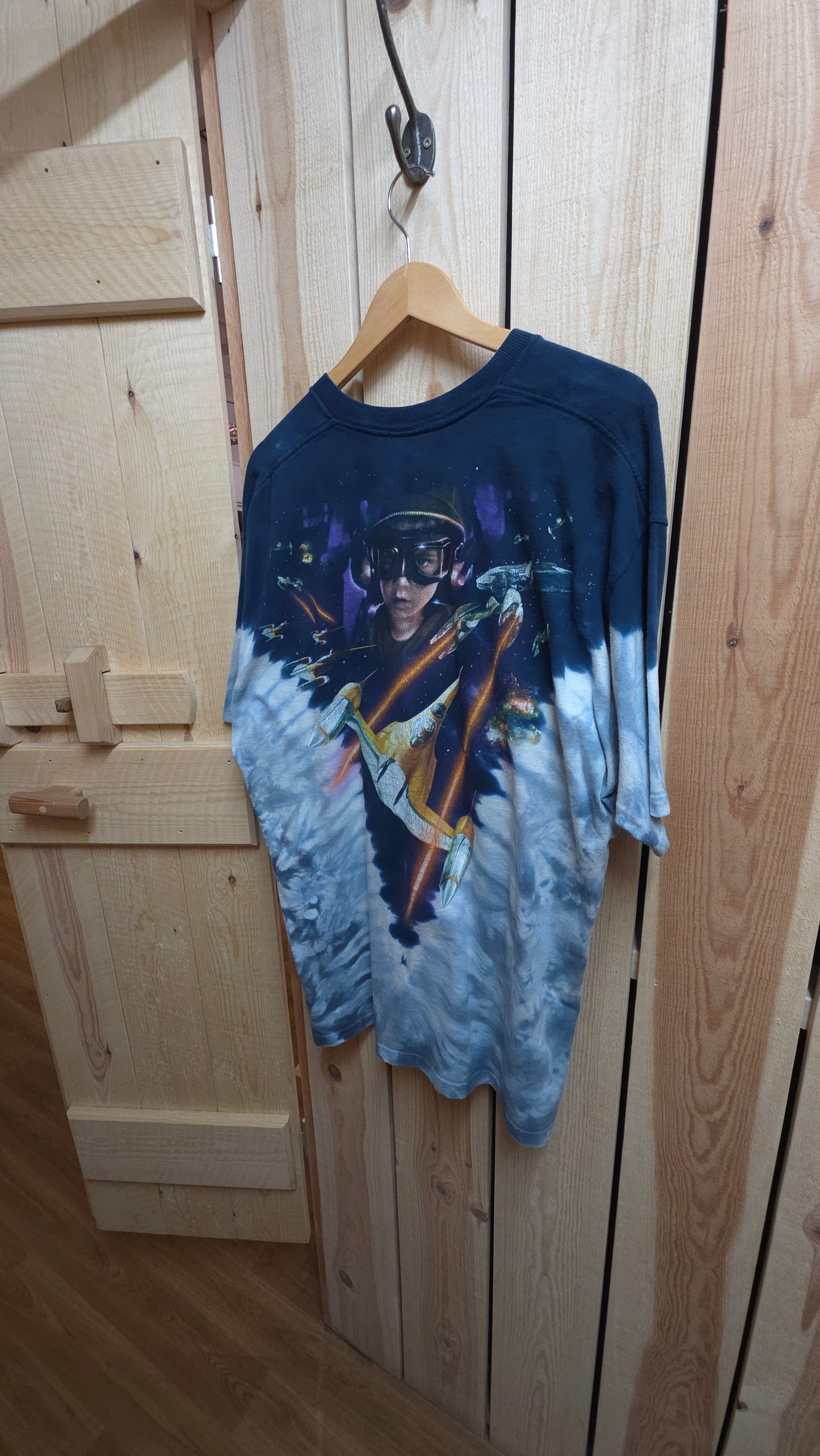 vintage star wars phantom menace liquid blue tie dye t-shirt - XL