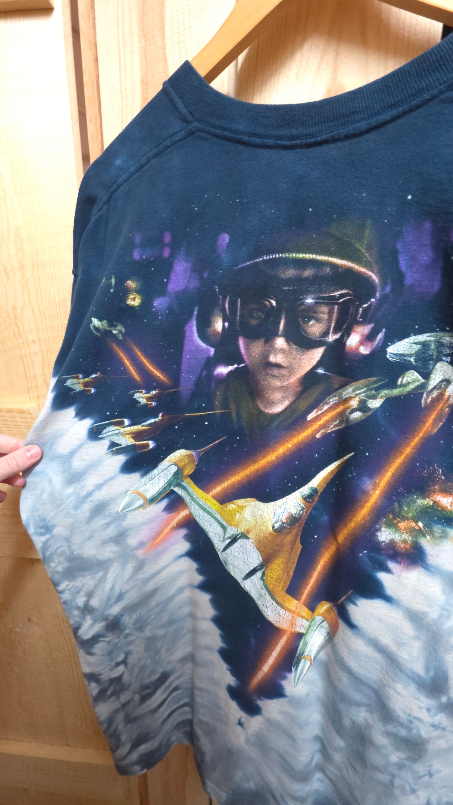 vintage star wars phantom menace liquid blue tie dye t-shirt - XL