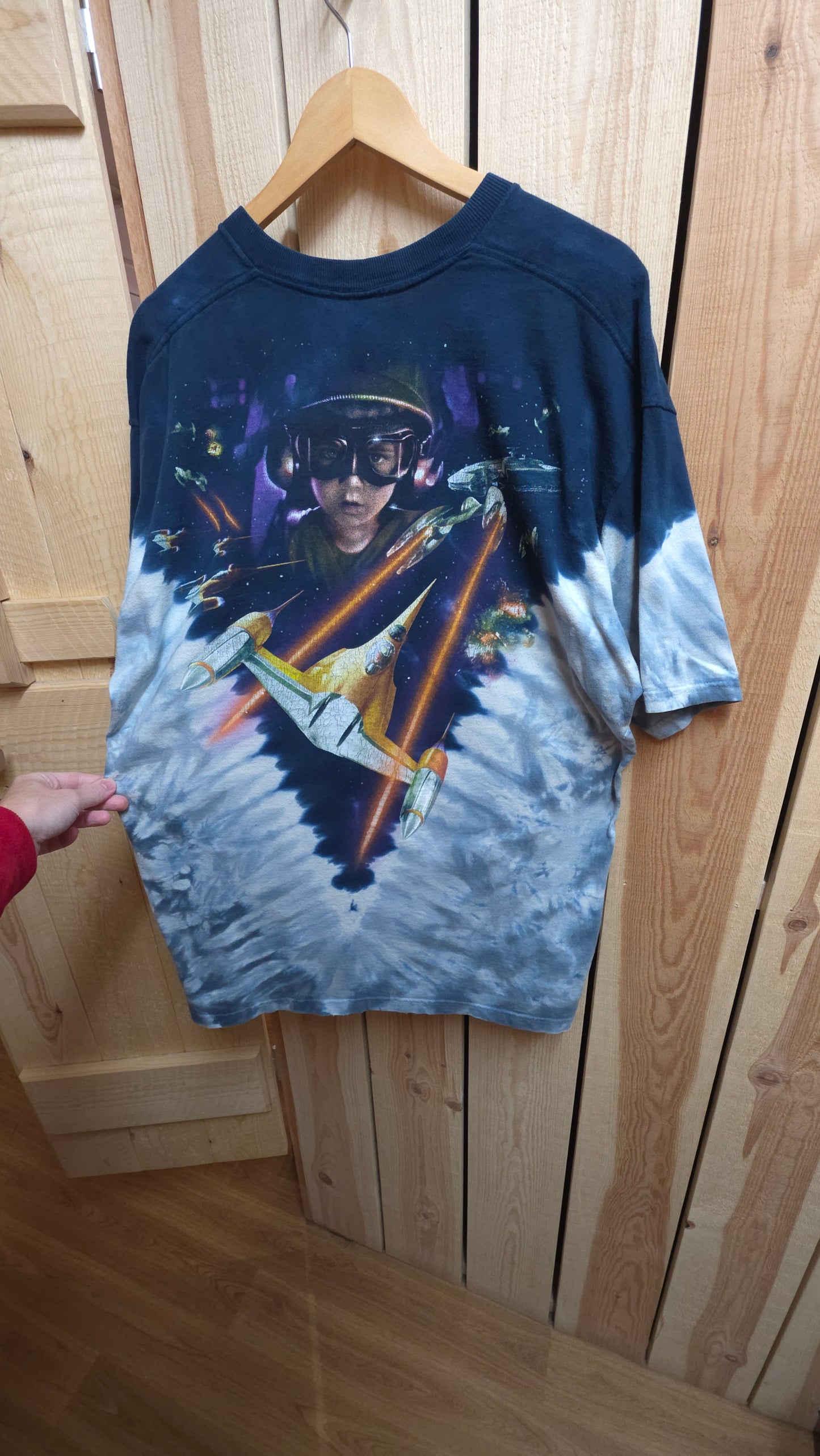 vintage star wars phantom menace liquid blue tie dye t-shirt - XL