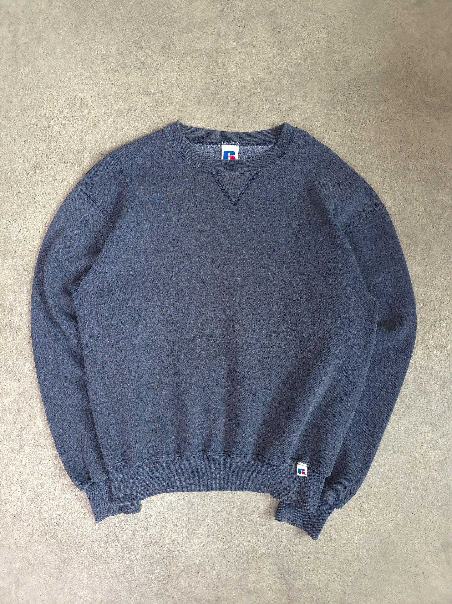 vintage russell athletic blank sweatshirt in blue/grey - small
