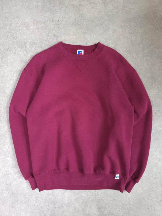 vintage russell athletic blank sweatshirt in burgundy - medium