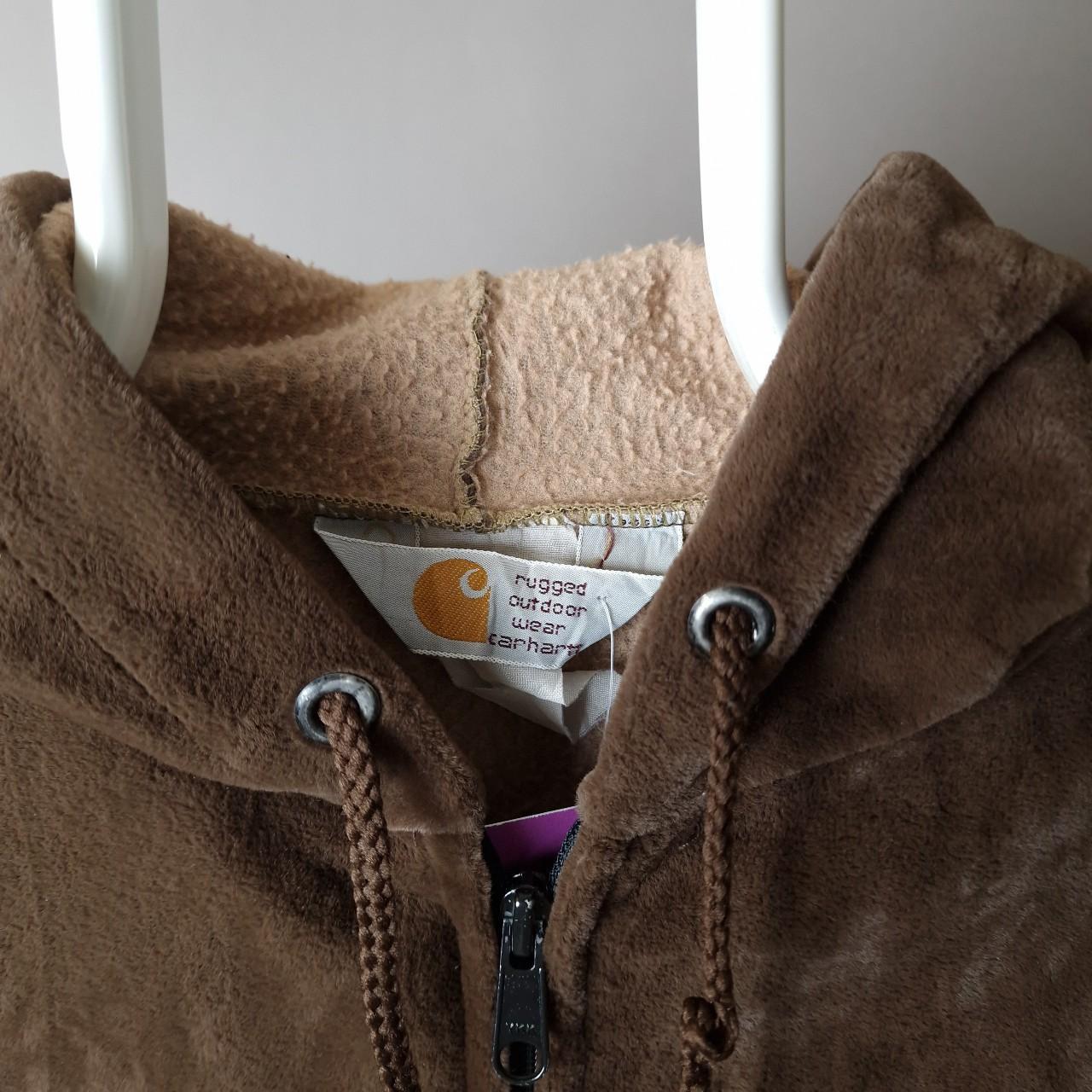 90s Carhartt velour hoodie in brown - large