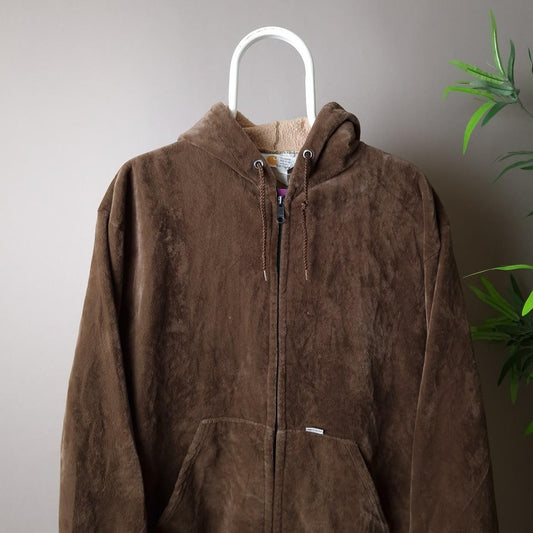 90s Carhartt velour hoodie in brown - large