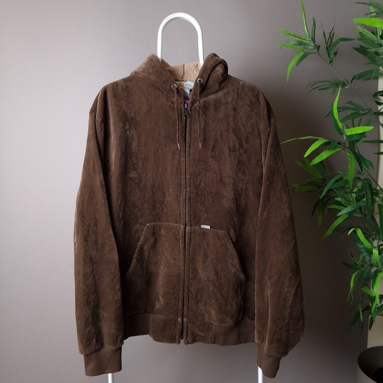 90s Carhartt velour hoodie in brown - large