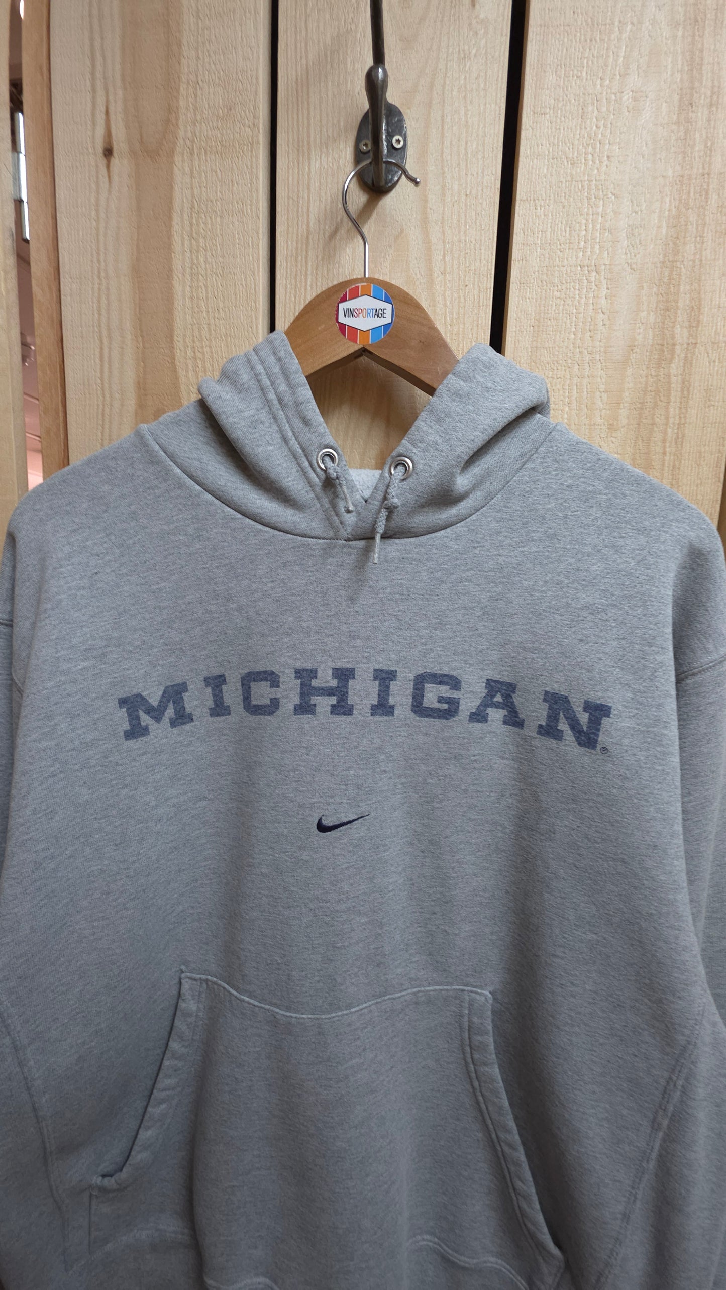 Vintage 90s Nike Michigan central swoosh boxy fit hoodie in grey - medium-large