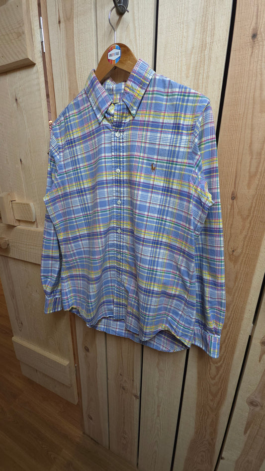Ralph Lauren plaid summer shirt in blue and yellow - medium
