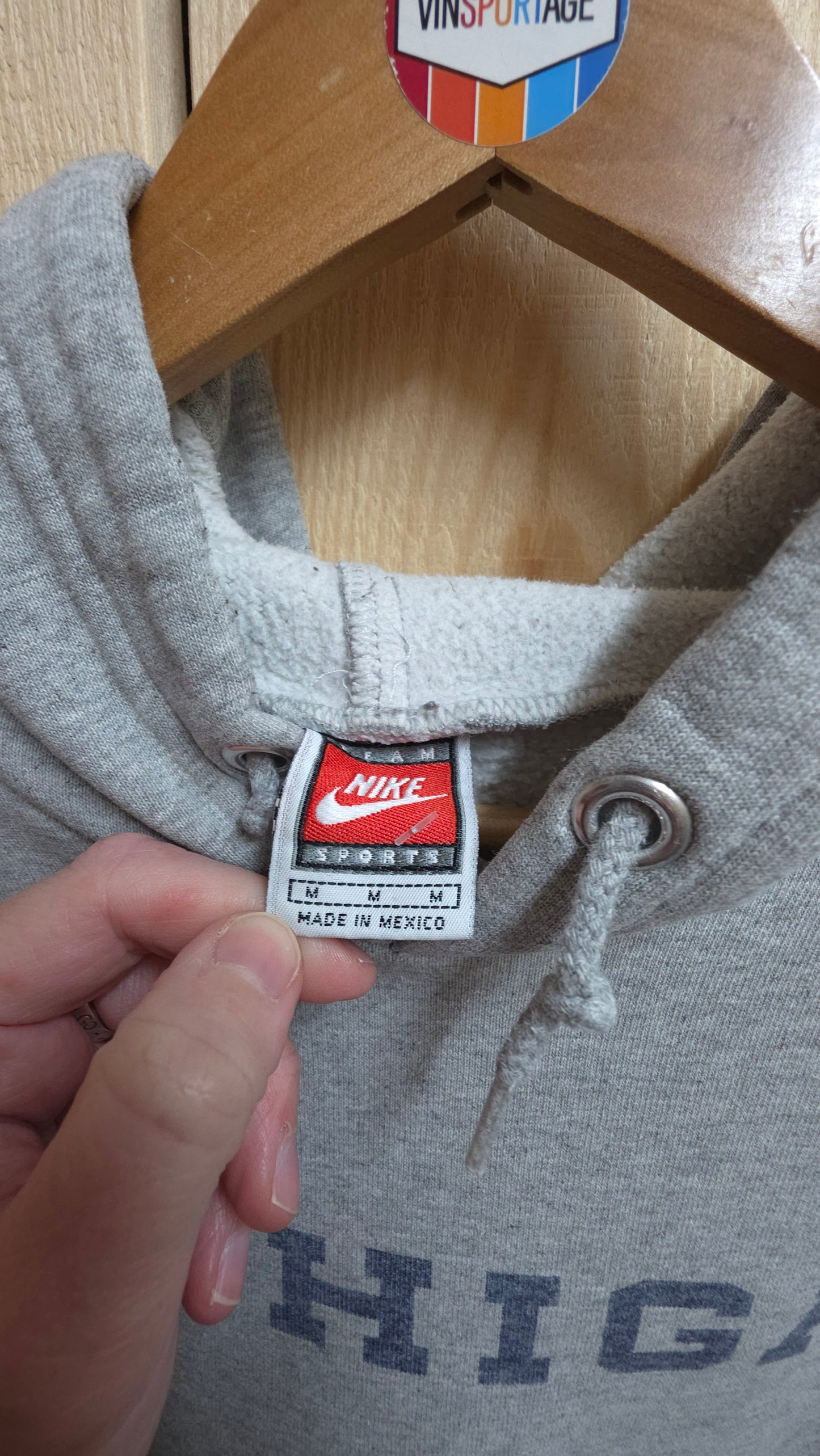 Vintage 90s Nike Michigan central swoosh boxy fit hoodie in grey - medium-large