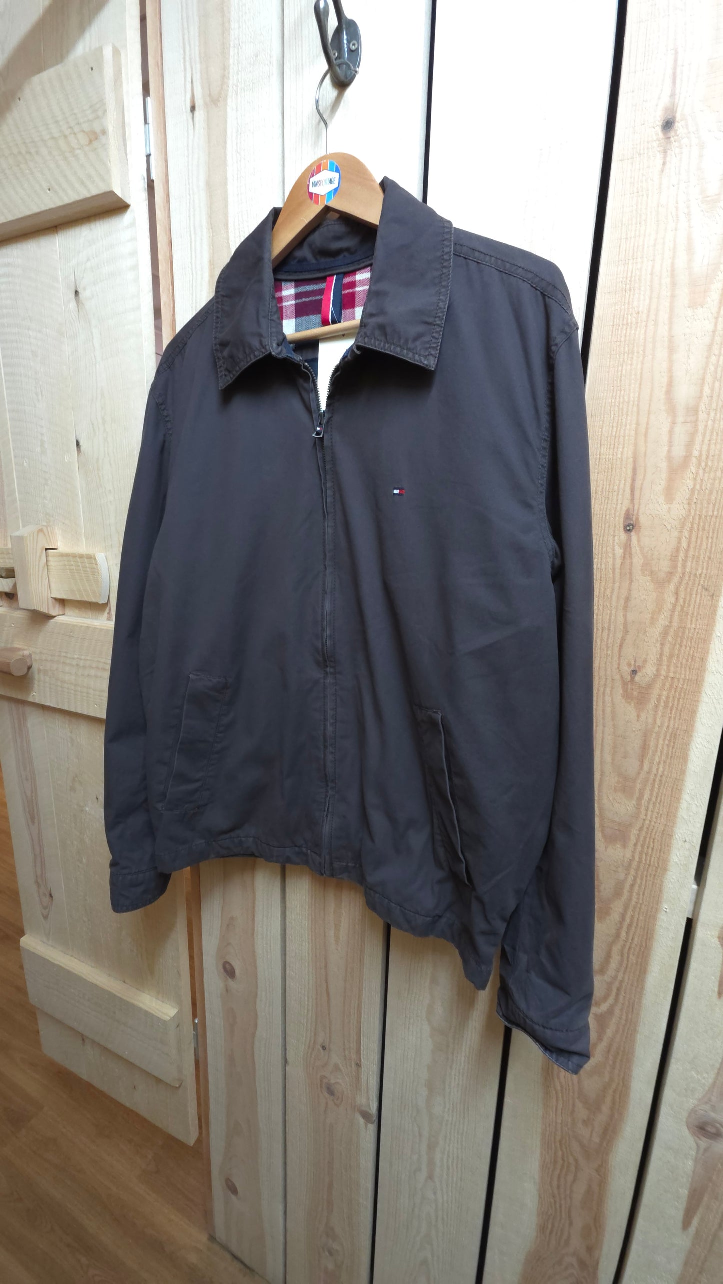 Vintage Tommy Hilfiger fleece lined harrington jacket in brown - medium/large