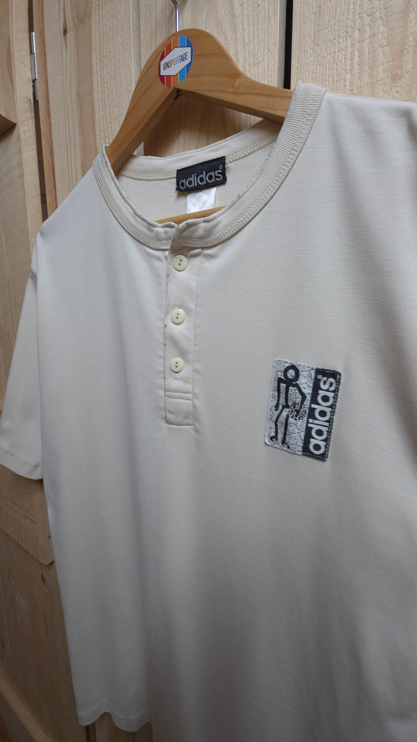 Rare 90s Adidas streetball henley t-shirt in cream - size large