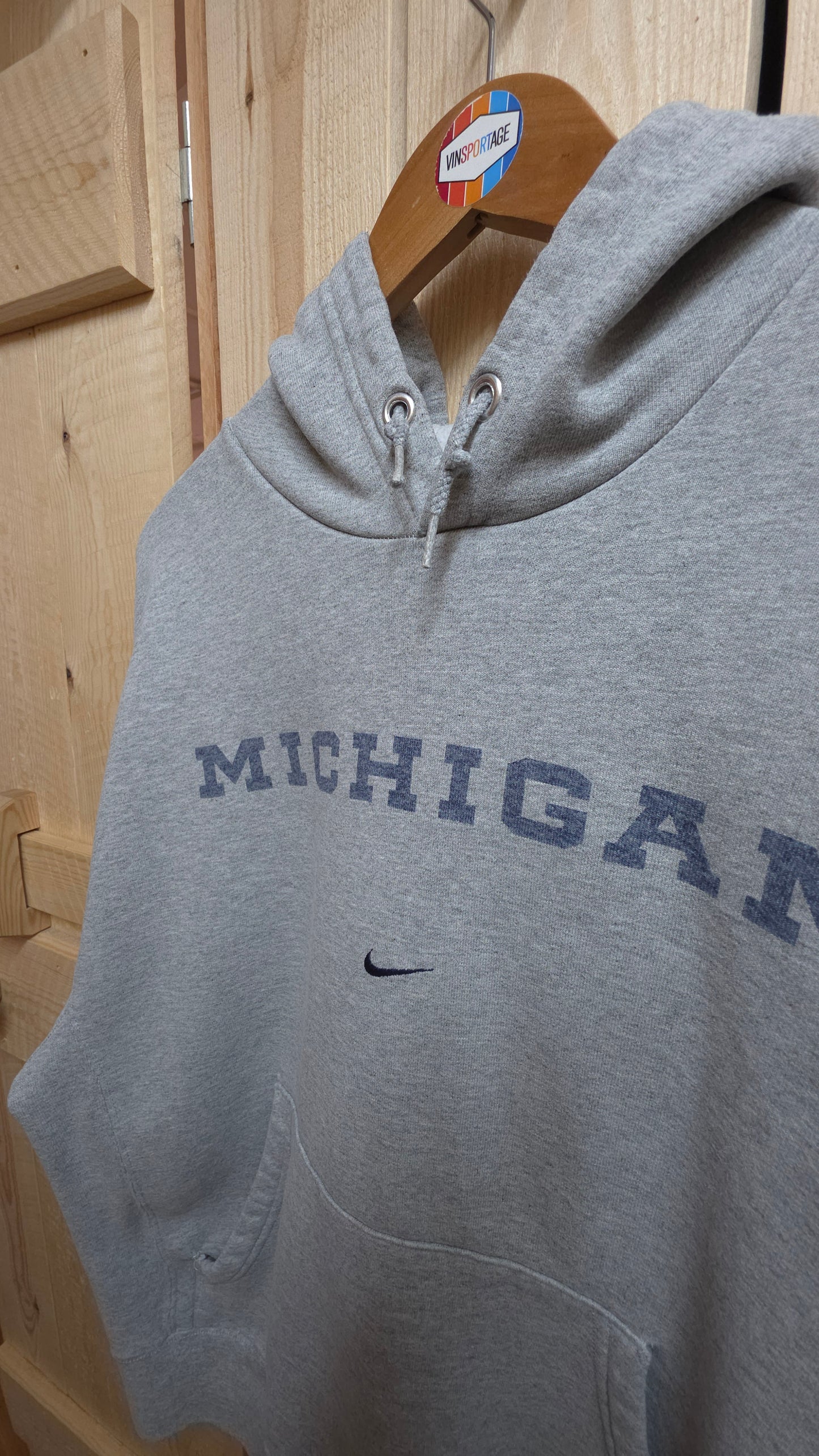 Vintage 90s Nike Michigan central swoosh boxy fit hoodie in grey - medium-large