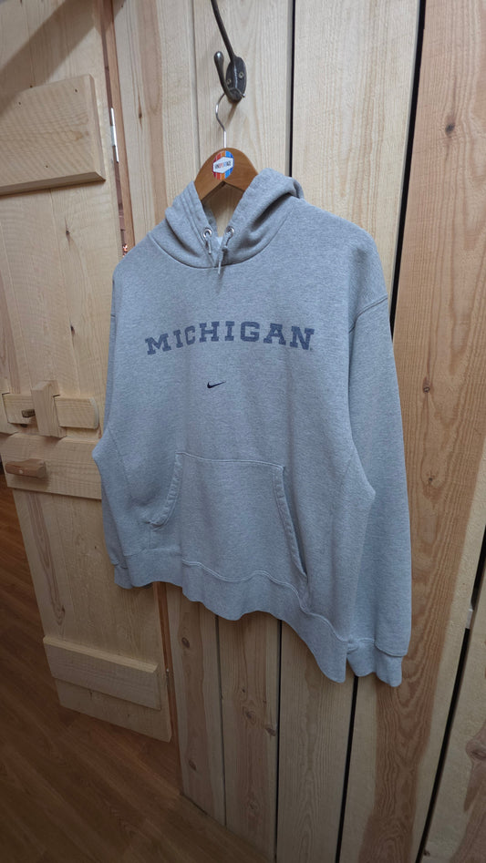 Vintage 90s Nike Michigan central swoosh boxy fit hoodie in grey - medium-large