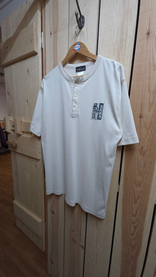 Rare 90s Adidas streetball henley t-shirt in cream - size large