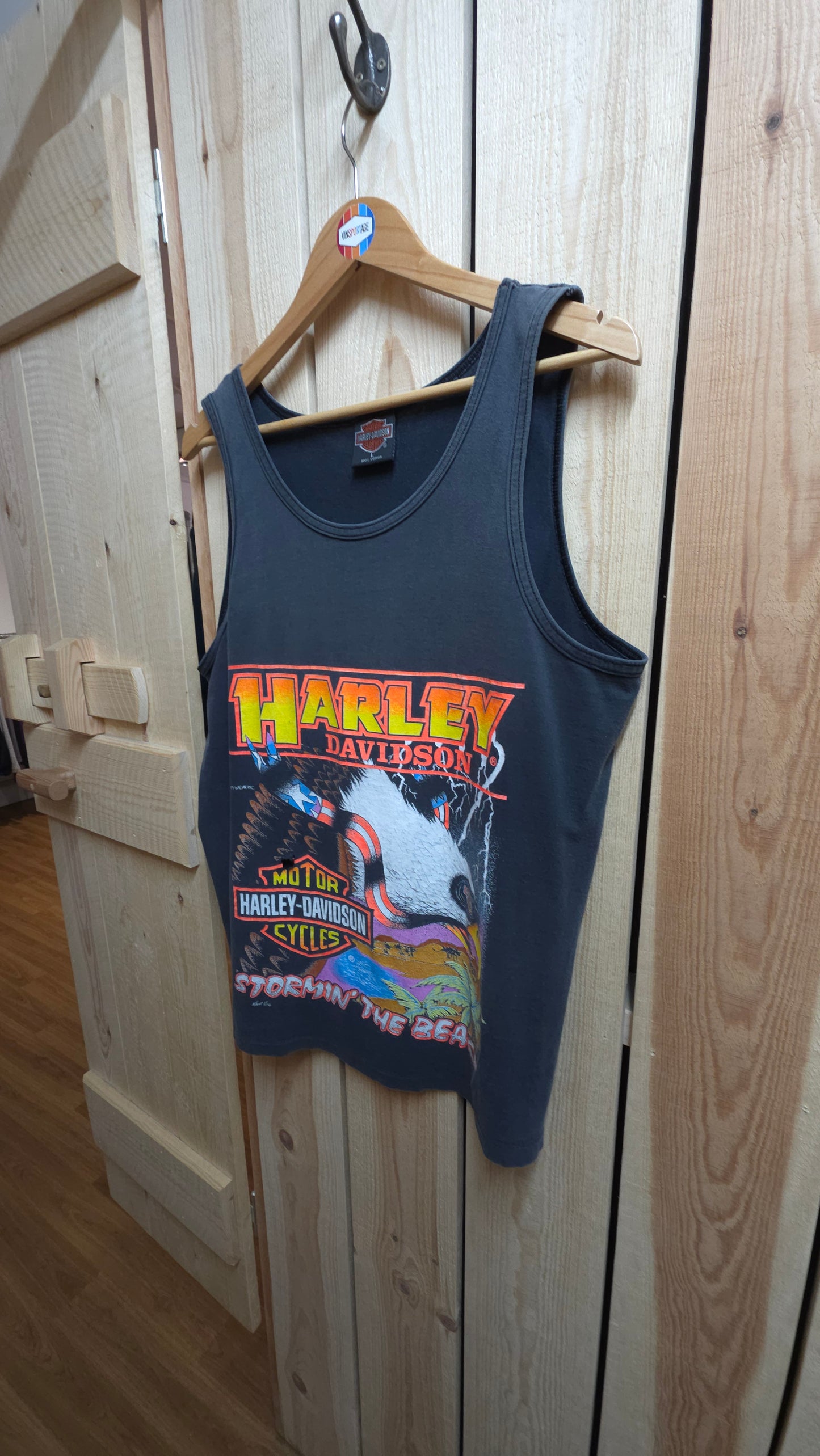 Vintage Harley Davidson "stormin the beach" single stitch vest - large
